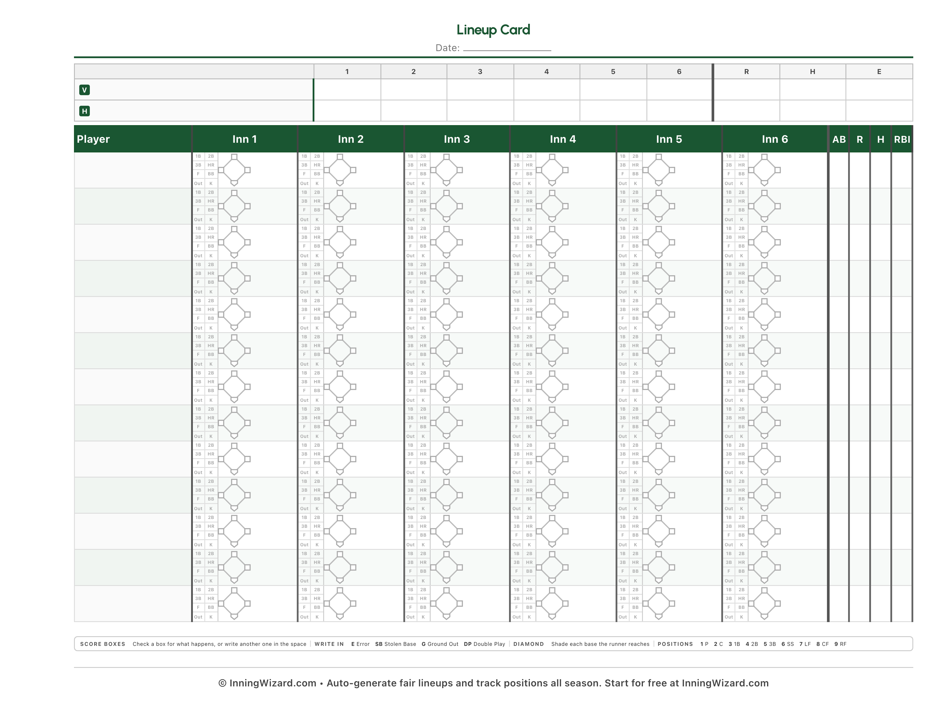 Landscape 6-inning lineup template preview