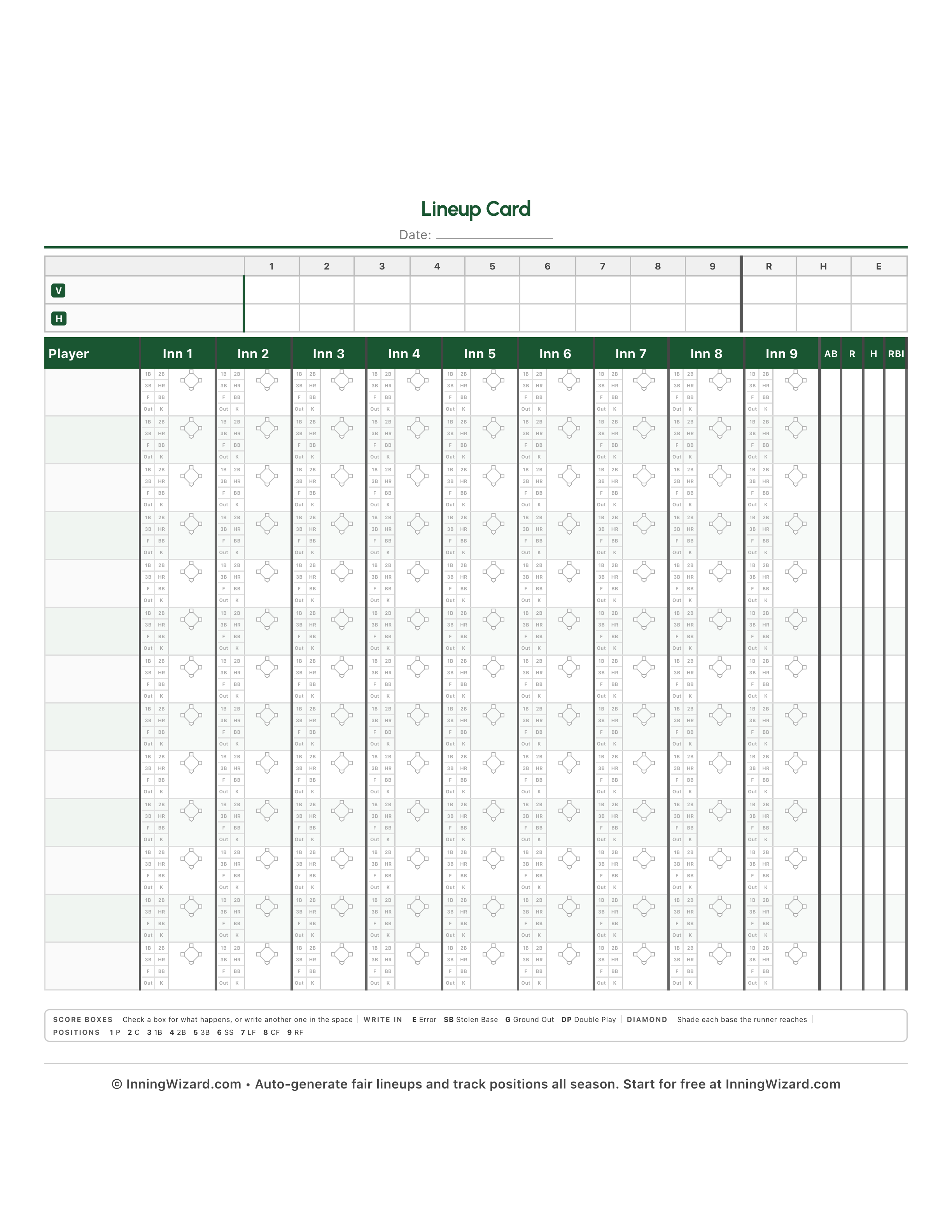 Portrait 9-inning lineup template preview